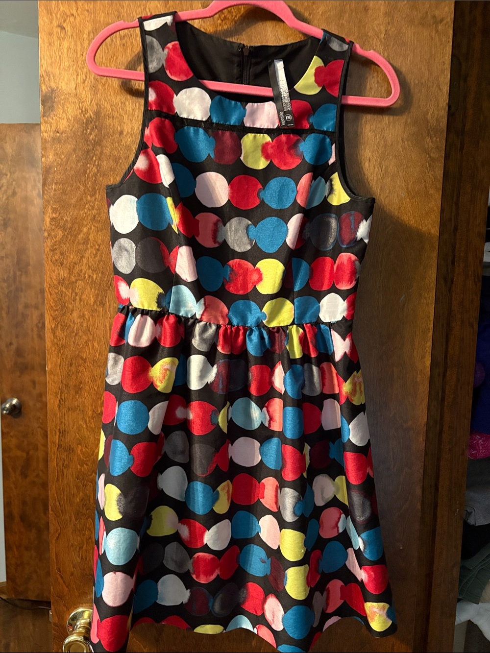 Kensie Black Sleeveless Mini Dress with Multicolor Dot Print